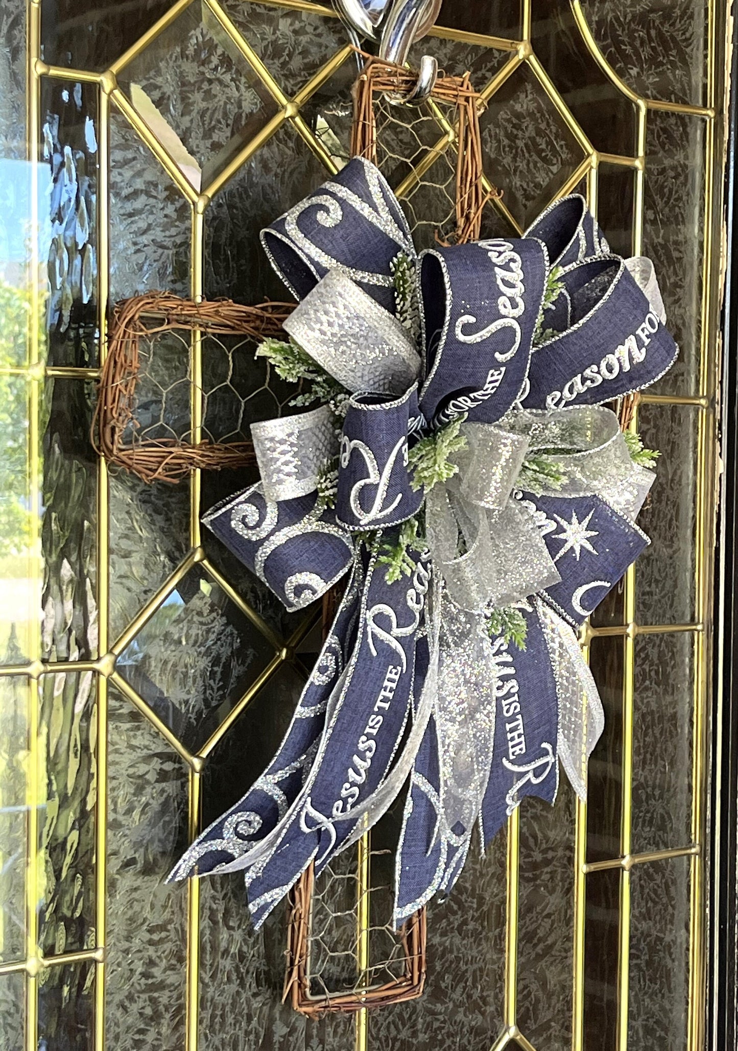 Jesus is the Reason for the Season Grapevine Cross Door Hanger