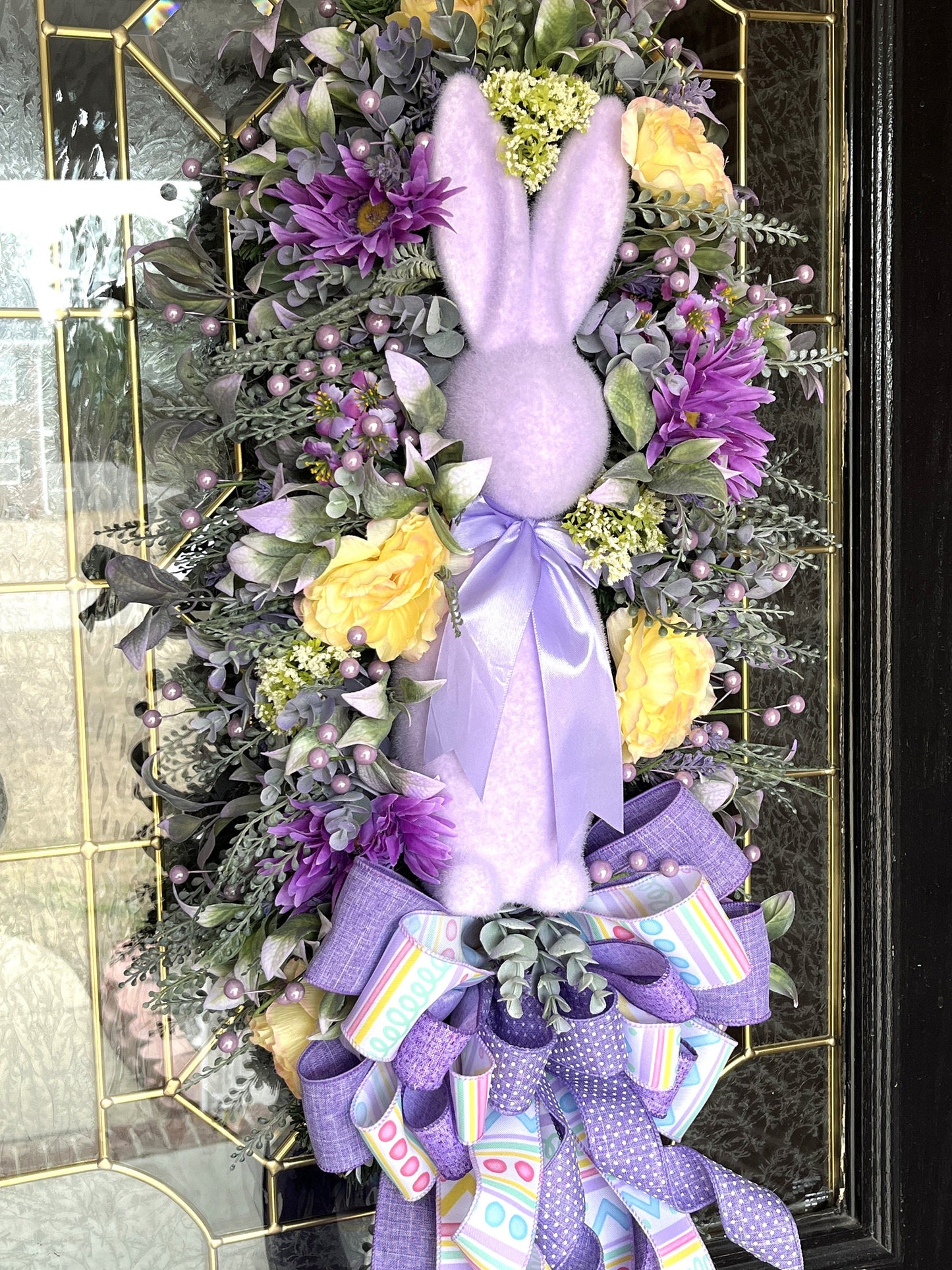 Purple Flocked Bunny Easter Door Swag