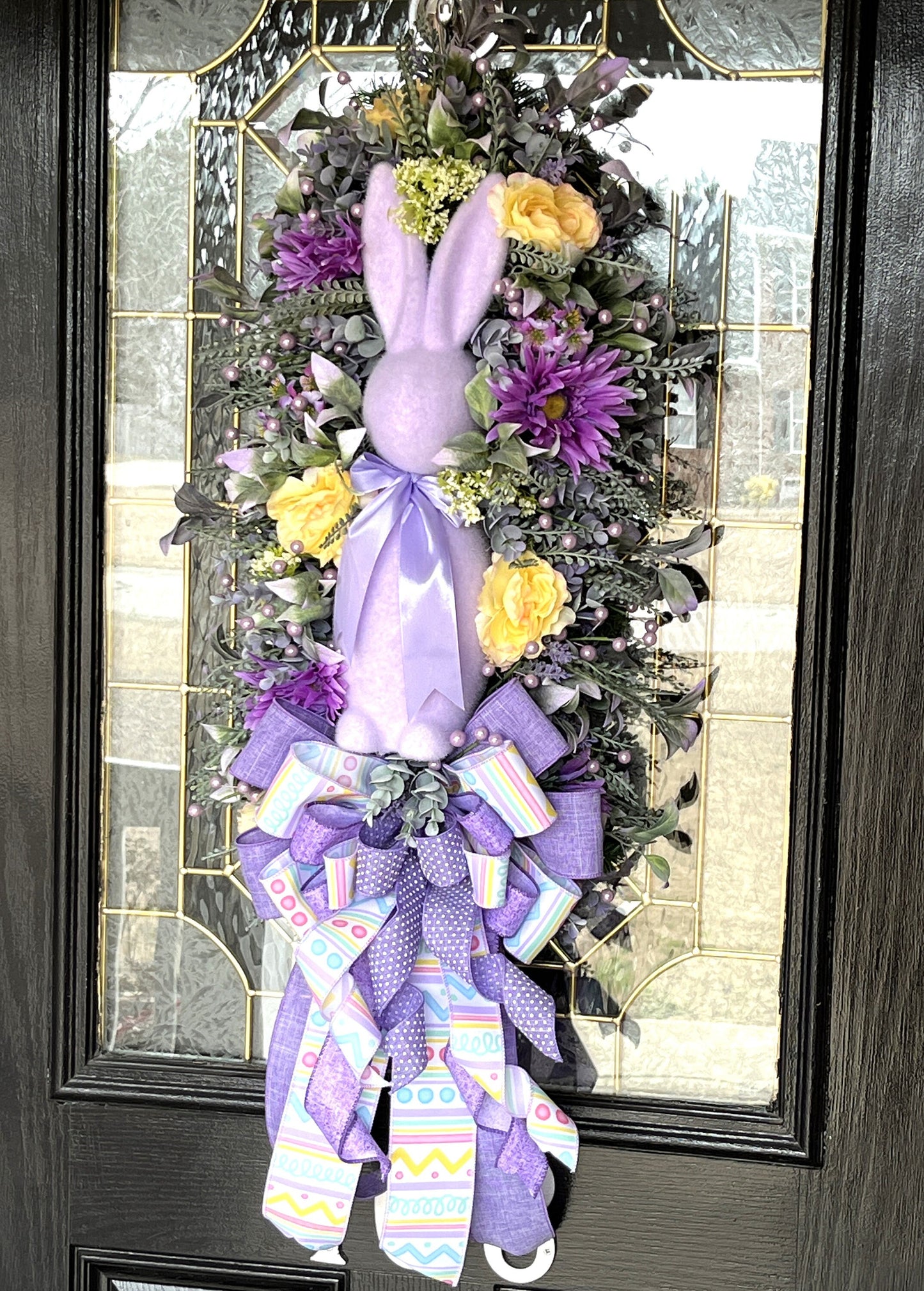 Purple Flocked Bunny Easter Door Swag