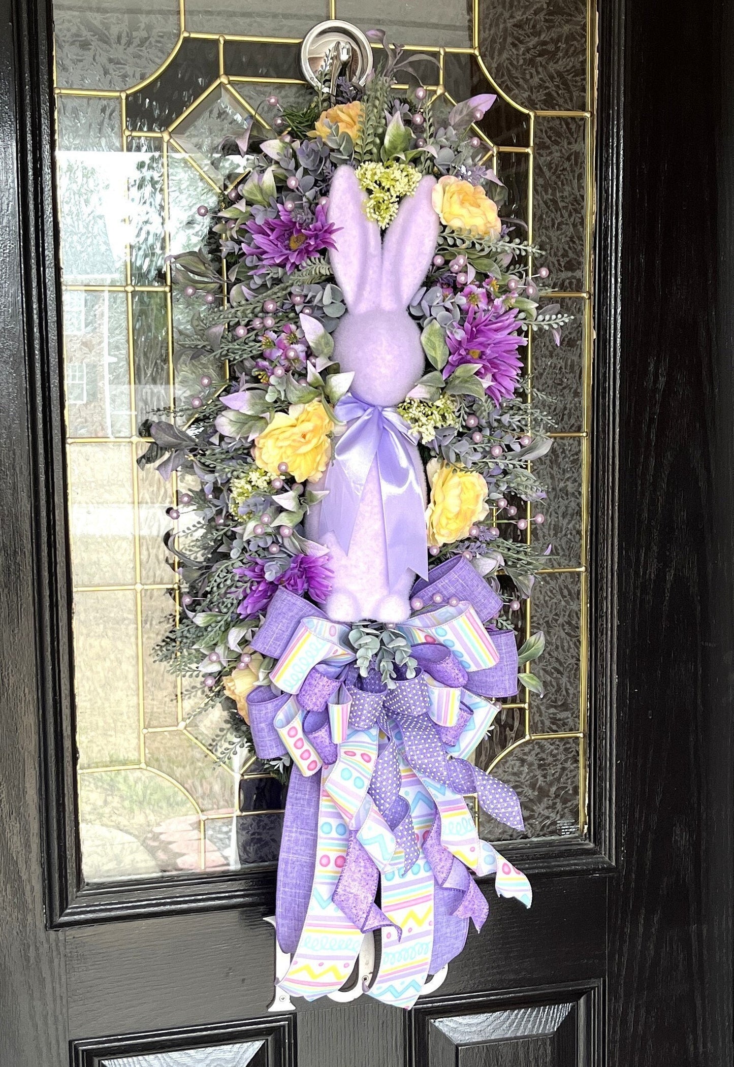 Purple Flocked Bunny Easter Door Swag