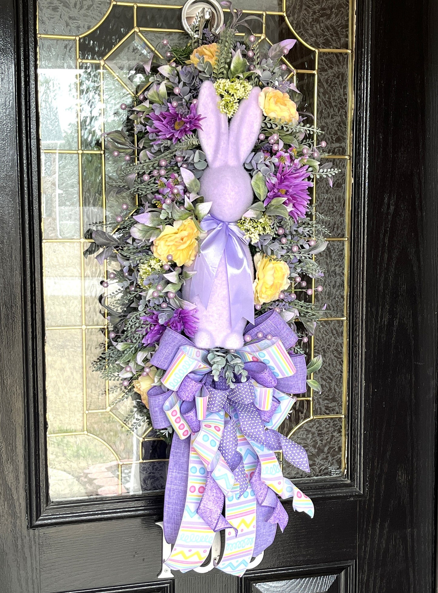 Purple Flocked Bunny Easter Door Swag