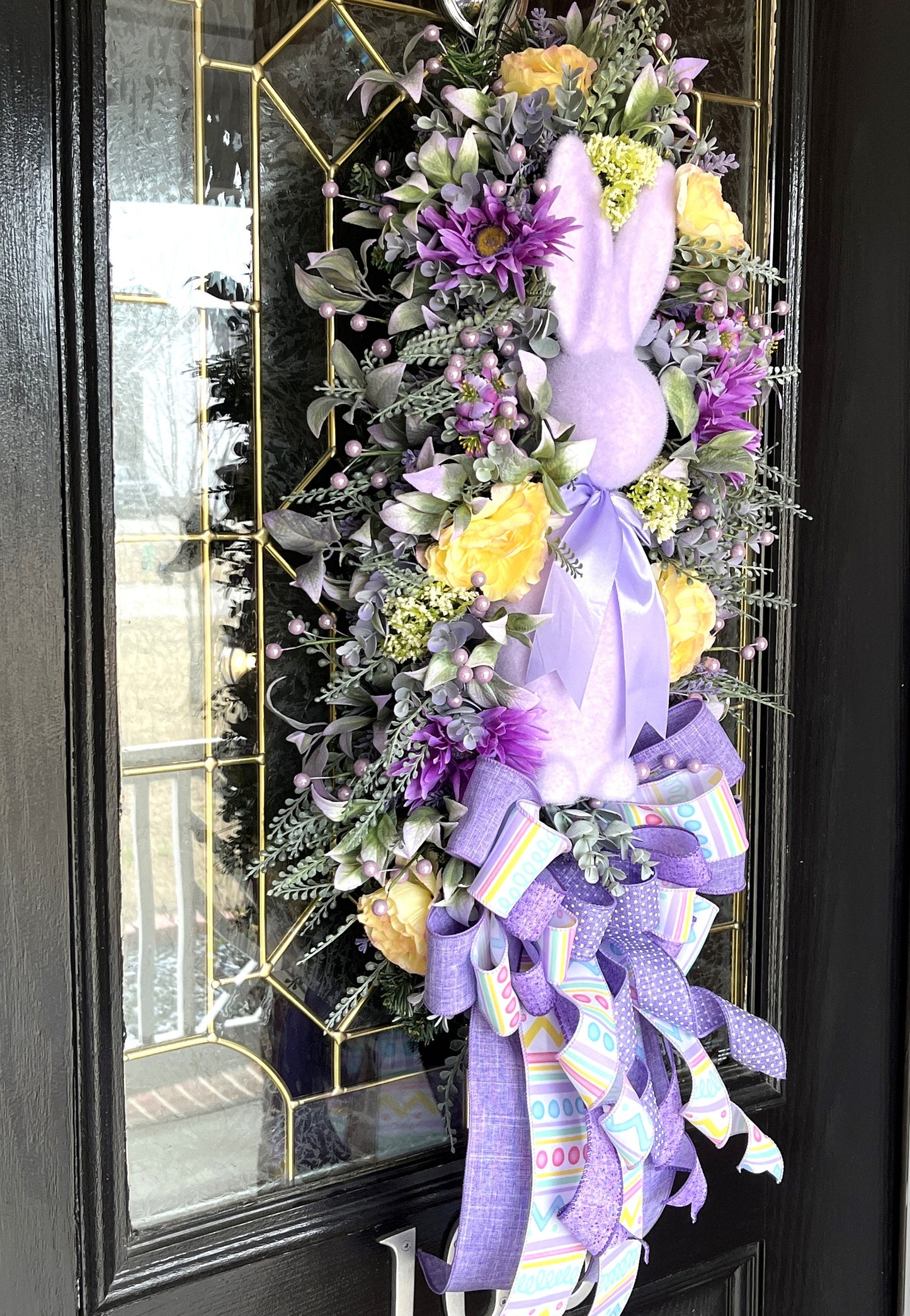 Purple Flocked Bunny Easter Door Swag