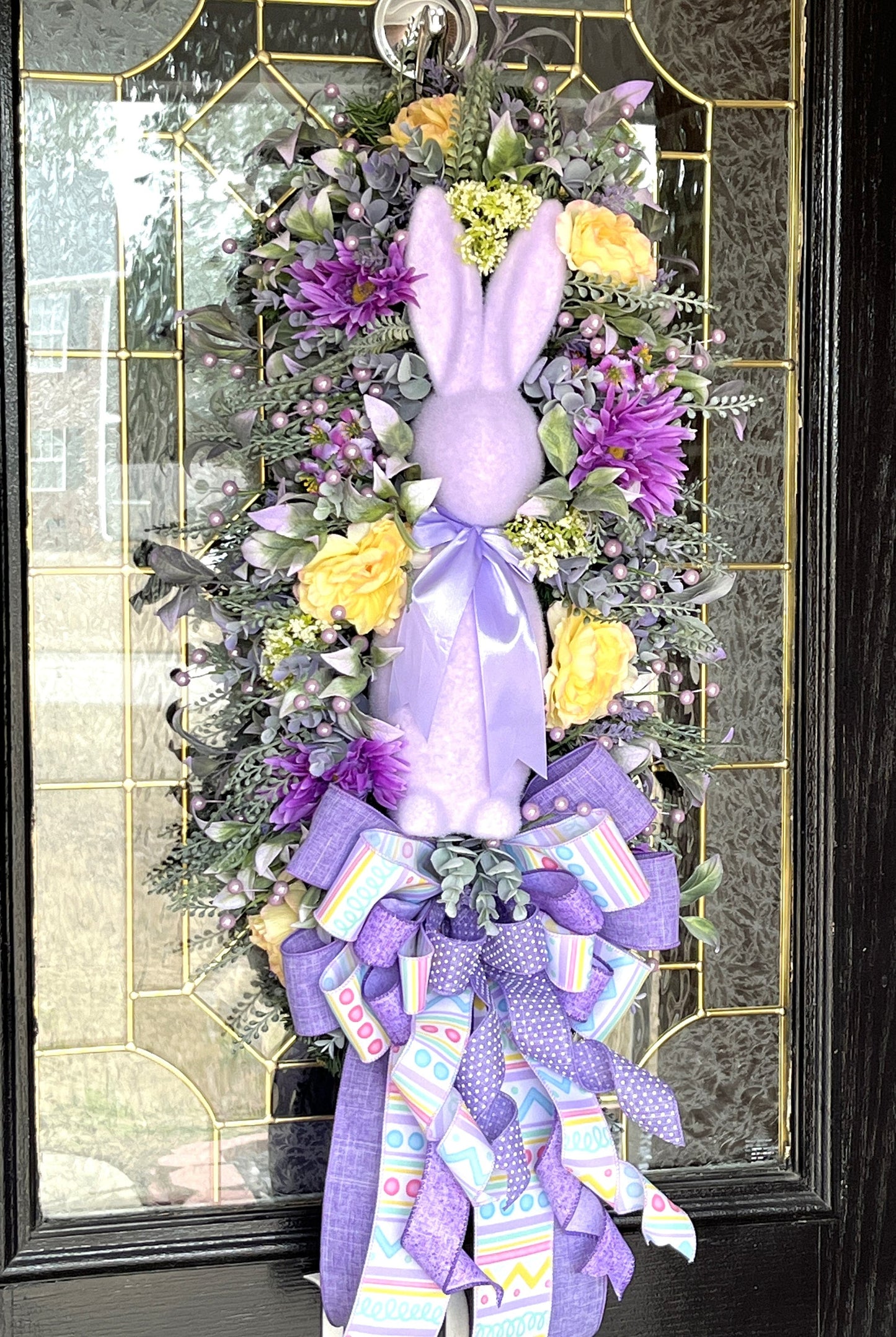 Purple Flocked Bunny Easter Door Swag