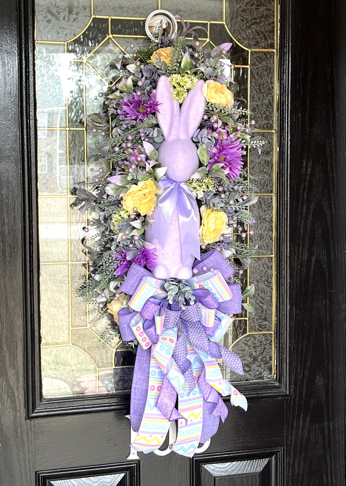 Purple Flocked Bunny Easter Door Swag