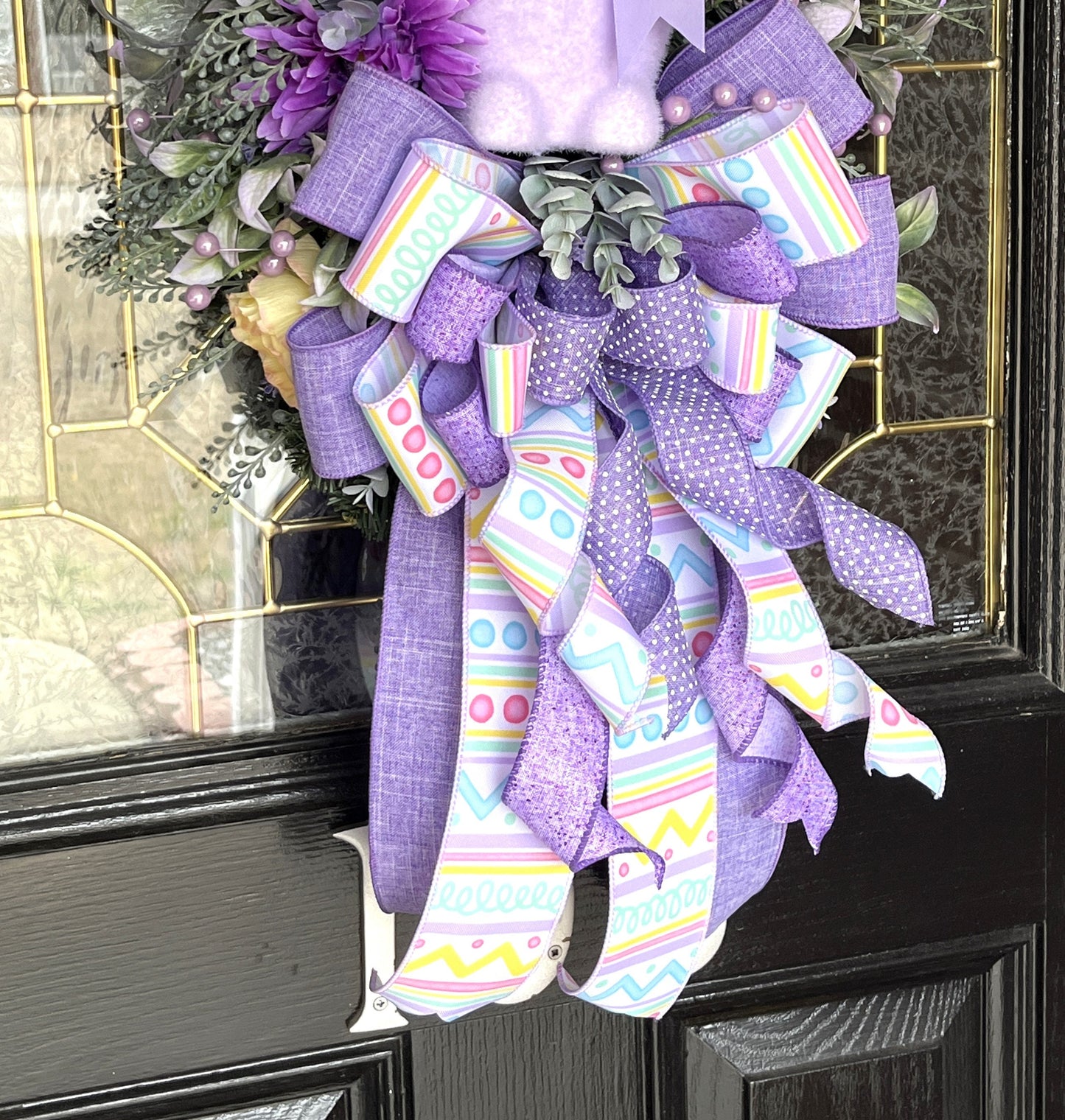 Purple Flocked Bunny Easter Door Swag
